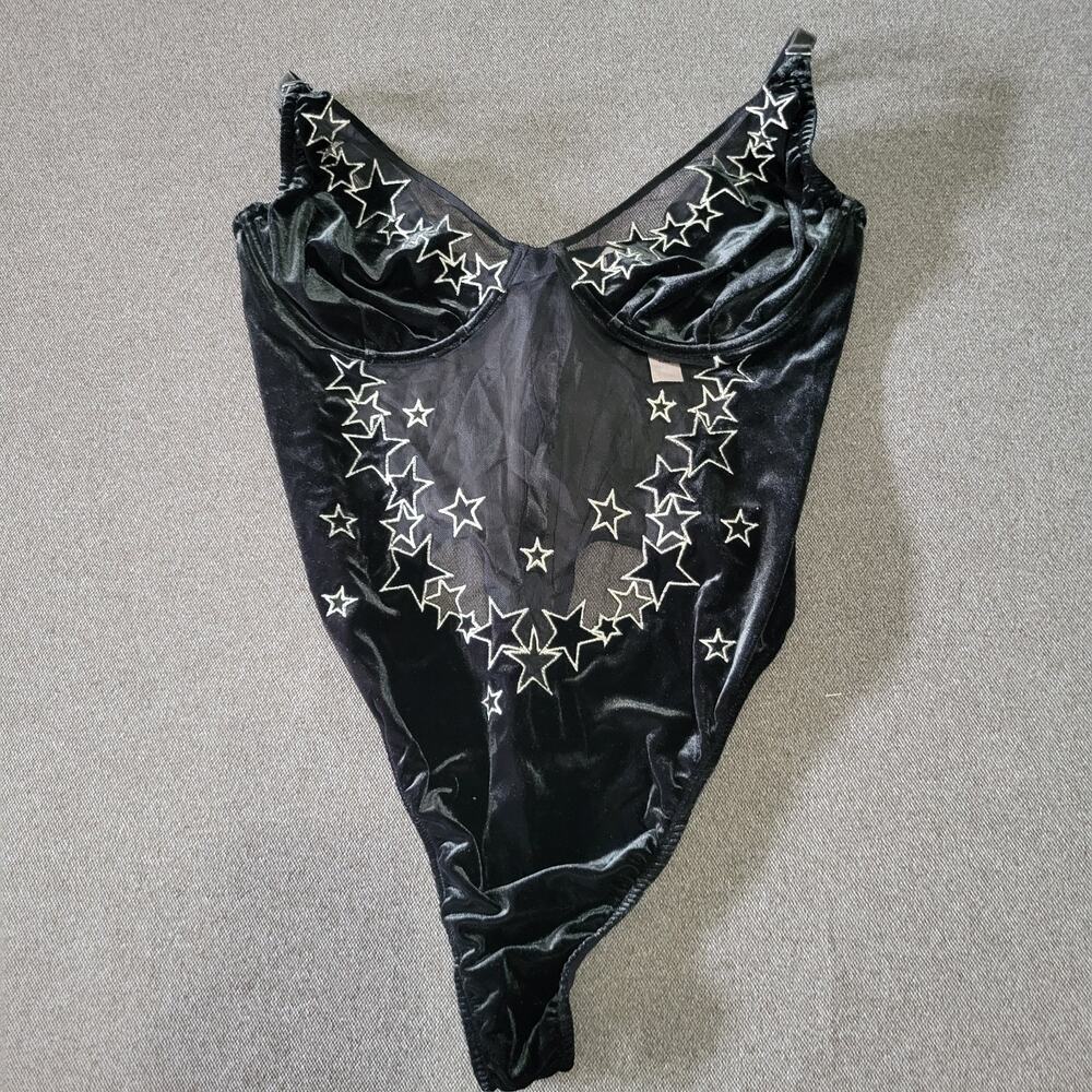 Victoria Secret Bodysuit XL Black Starstruck Velvet Lingerie Teddy